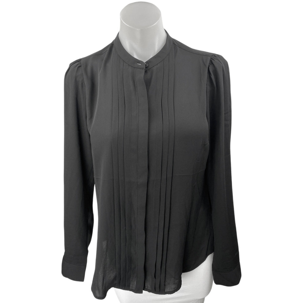 NEW Express Relaxed Pleated Portofino Button Down- Black Puff Sleeves- Women's L